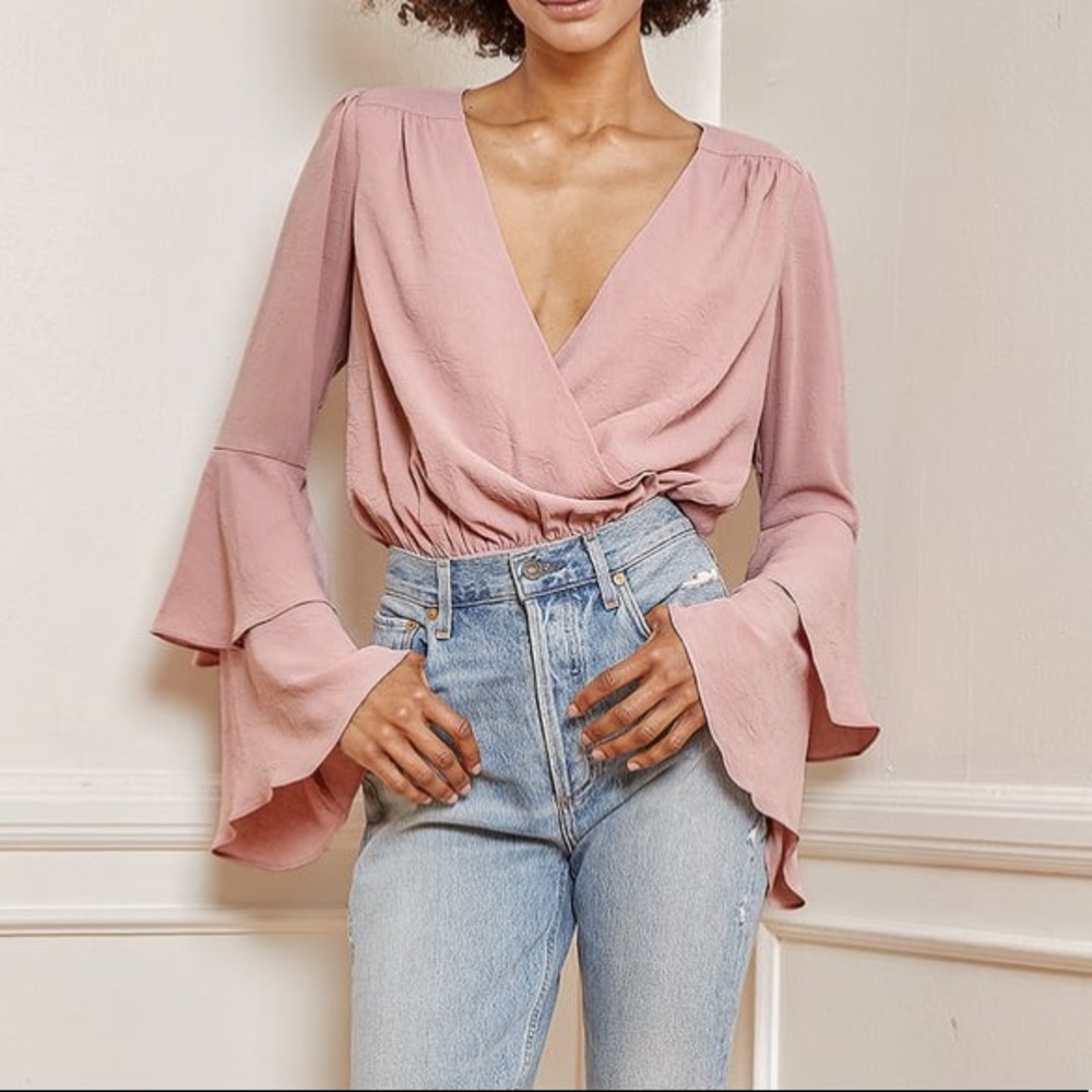 Lulu’s For the Moment Surplice Tiered Flounce Sleeve Maeve Bodysuit